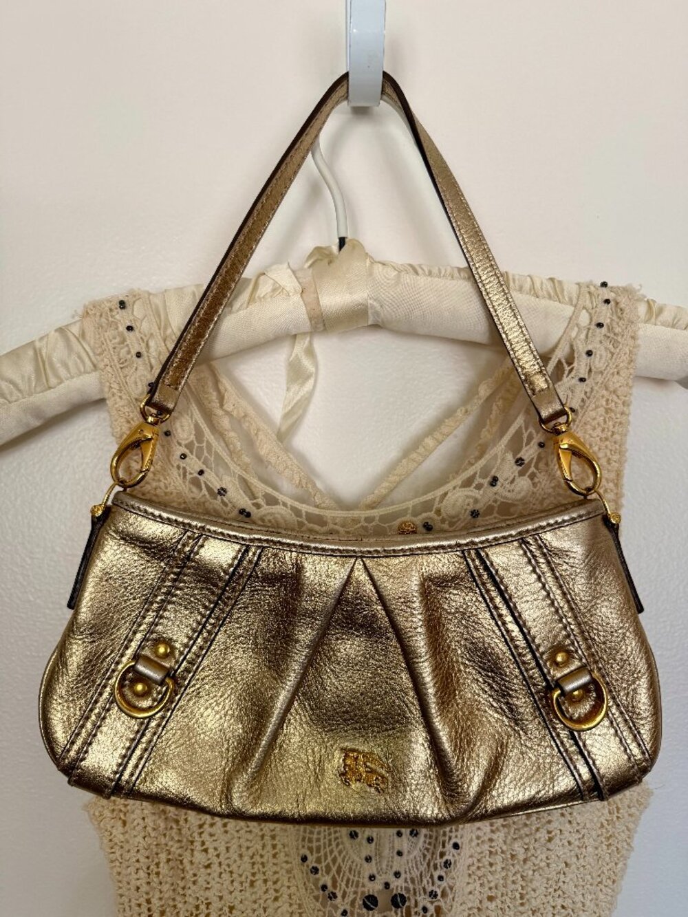 Burberry Prorsum Haymarket Vintage Gold Metallic Calfskin Shoulder Bag